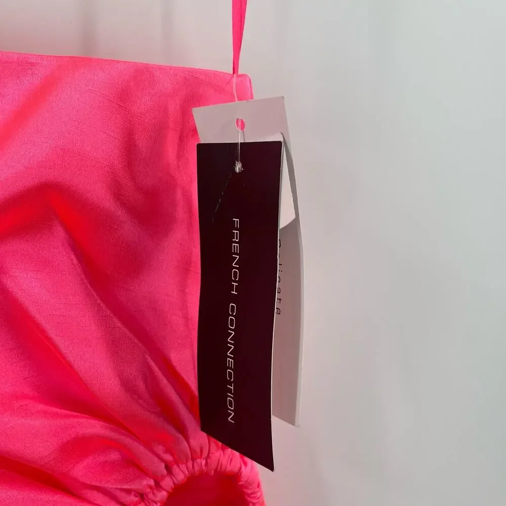 FRENCH CONNECTION Dress Size 6 Adaline Satin One Shoulder Midi Neon Pink NWT